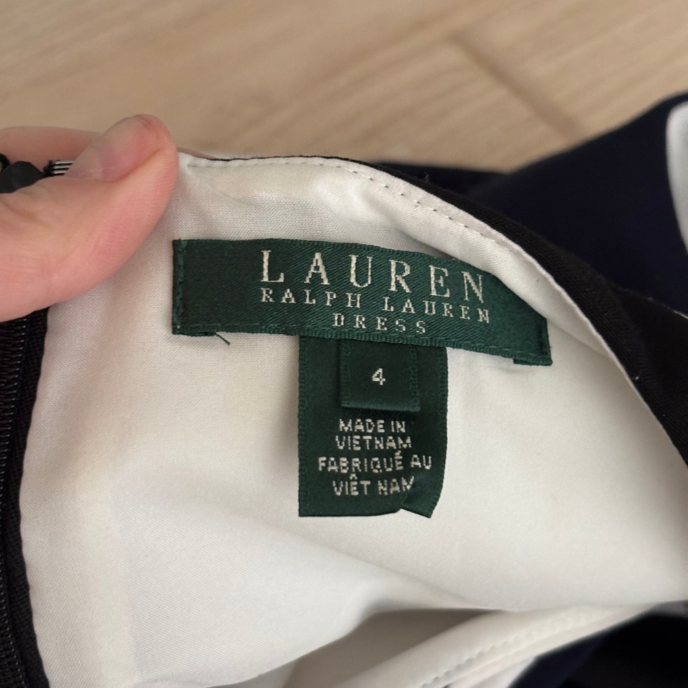 LRL Ralph‎ Lauren Pleated Dress 4 Navy White Black Striped Preppy Nautical - Picture 9 of 13